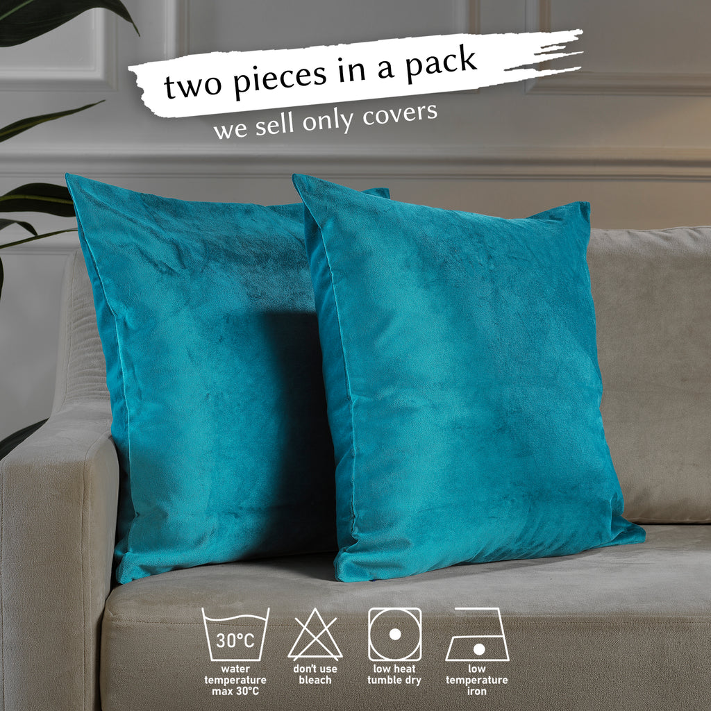 Matte Velvet Cushion Covers Set of 2 Hidden Zipper - Aqua Blue