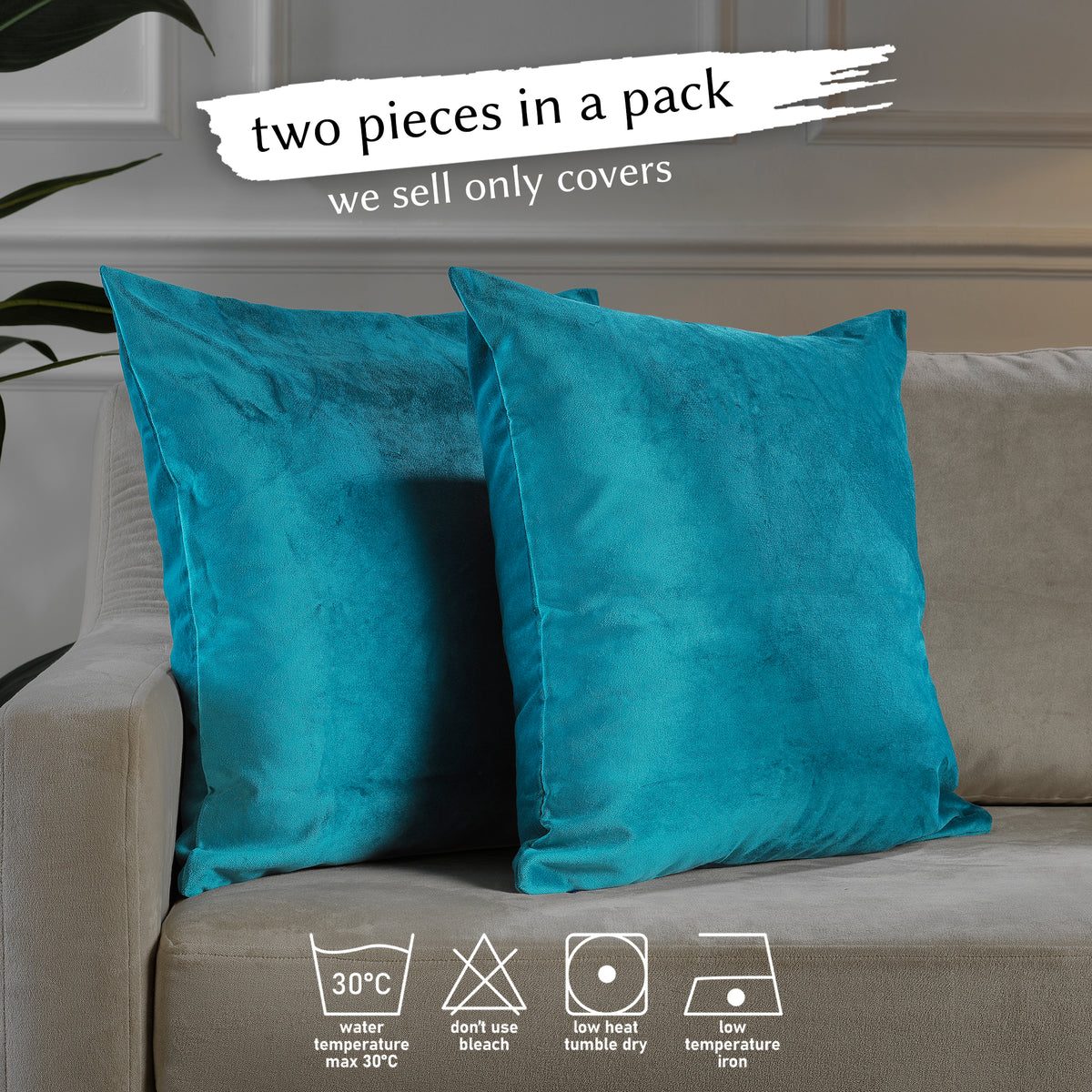 Matte Velvet Cushion Covers Set of 2 Hidden Zipper - Aqua Blue