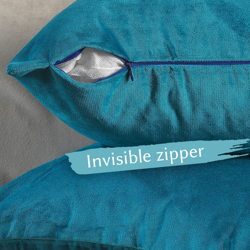 Matte Velvet Cushion Covers Set of 2 Hidden Zipper - Aqua Blue