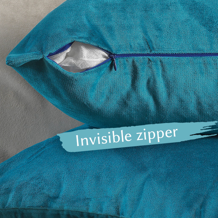 Matte Velvet Cushion Covers Set of 2 Hidden Zipper - Aqua Blue