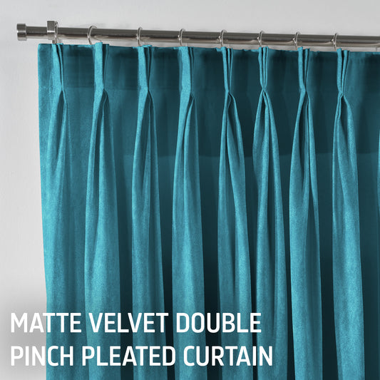 Matte Velvet Pinch Pleated Curtain Single Panel - Aqua Blue
