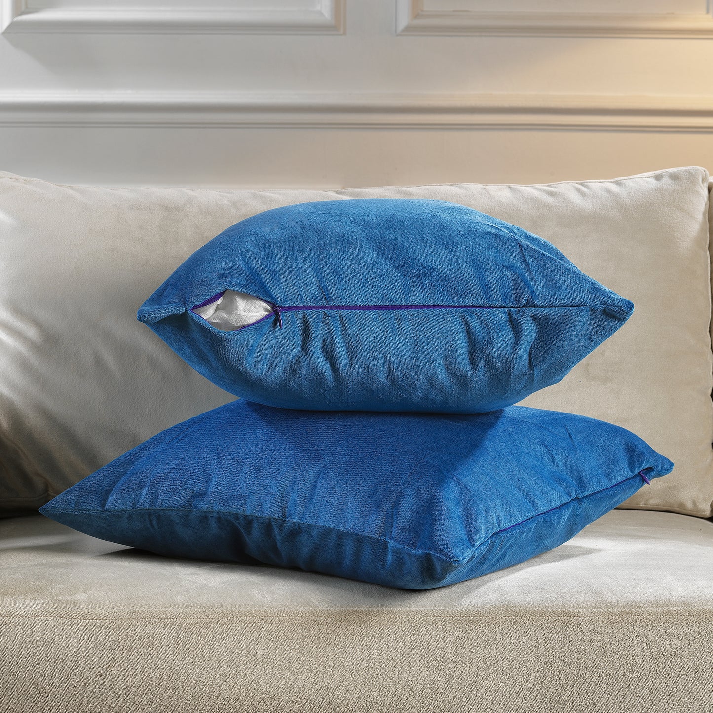 Matte Velvet Cushion Covers Set of 2 Hidden Zipper - Honolulu Blue