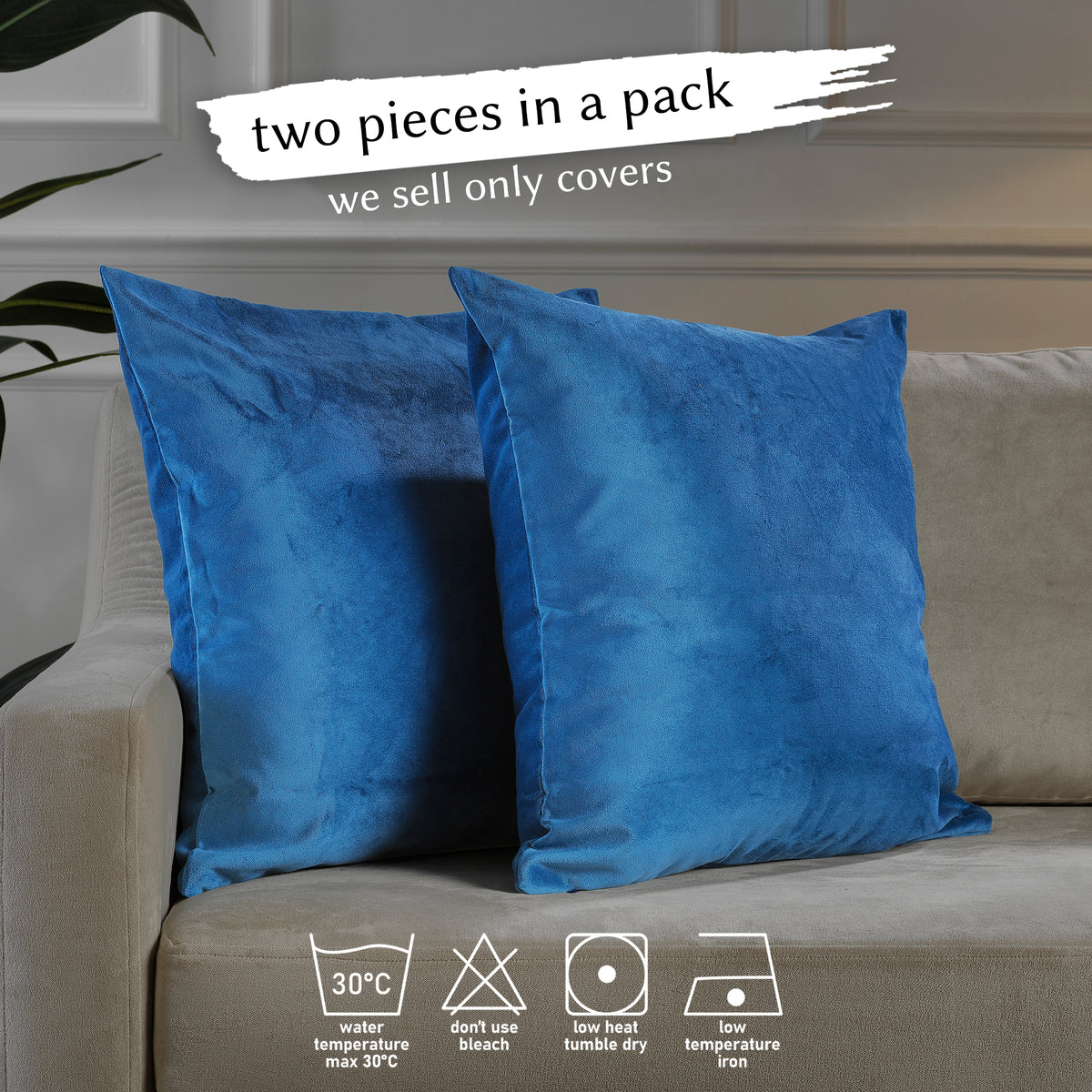 Matte Velvet Cushion Covers Set of 2 Hidden Zipper - Honolulu Blue