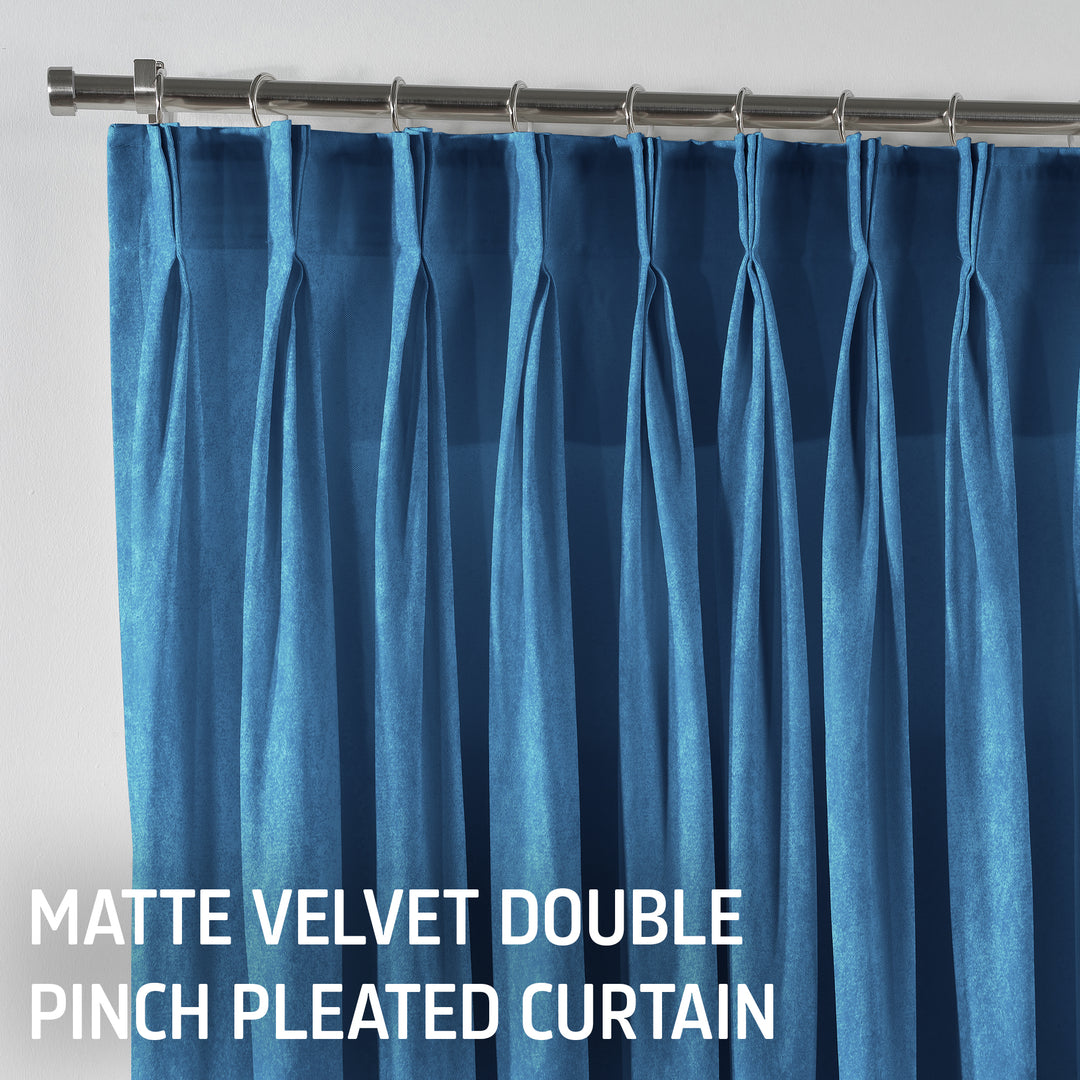 Matte Velvet Pinch Pleated Curtain Single Panel - Honolulu Blue