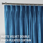Matte Velvet Pinch Pleated Curtain Single Panel - Honolulu Blue
