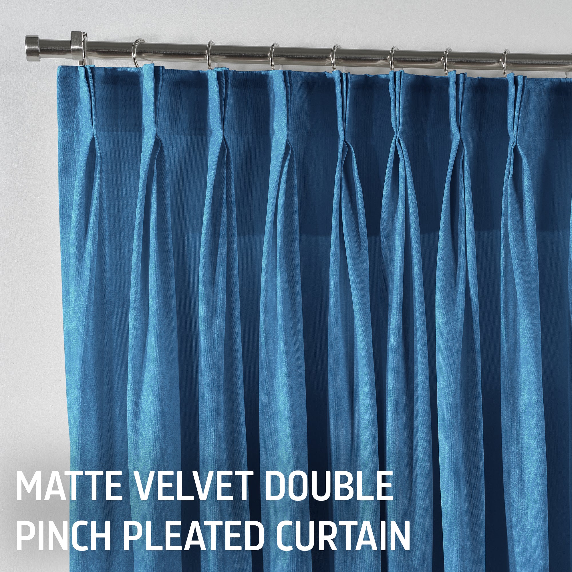 Matte Velvet Pinch Pleated Curtain Single Panel - Honolulu Blue