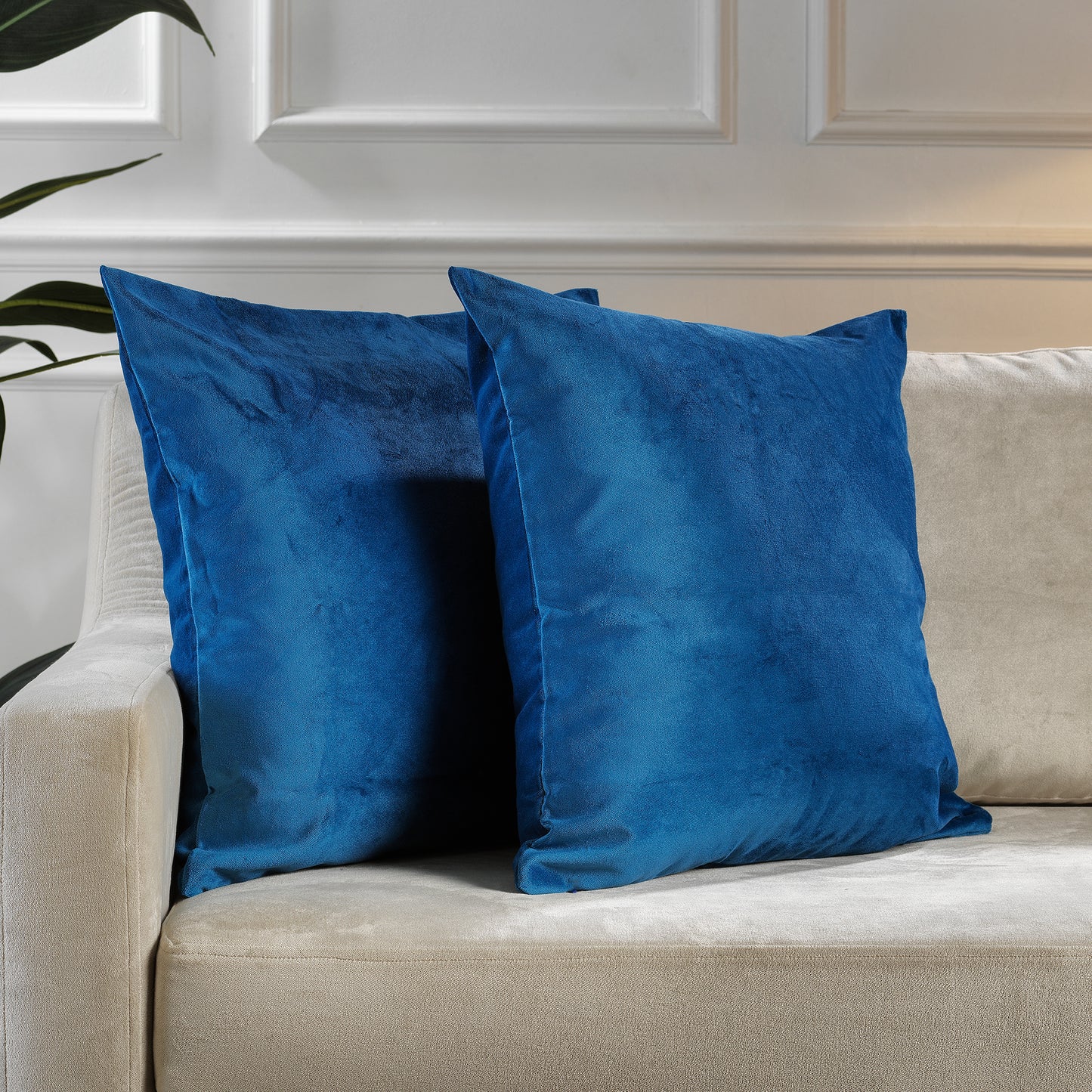 Matte Velvet Cushion Covers Set of 2 Hidden Zipper - Blue