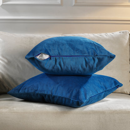 Matte Velvet Cushion Covers Set of 2 Hidden Zipper - Blue