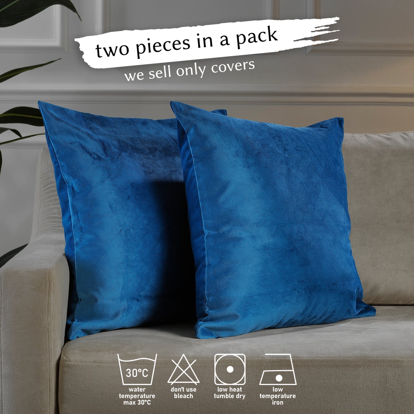 Matte Velvet Cushion Covers Set of 2 Hidden Zipper - Blue