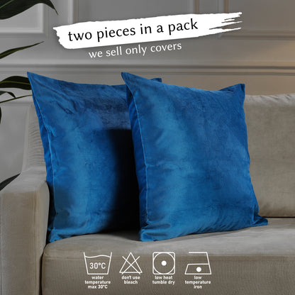 Matte Velvet Cushion Covers Set of 2 Hidden Zipper - Blue