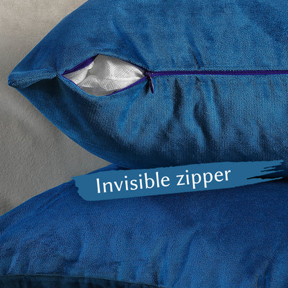 Matte Velvet Cushion Covers Set of 2 Hidden Zipper - Blue