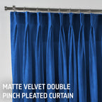 Matte Velvet Pinch Pleated Curtain Single Panel - Blue