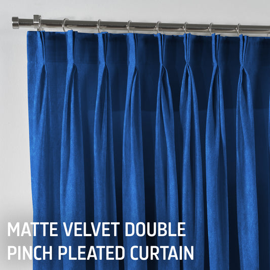 Matte Velvet Pinch Pleated Curtain Single Panel - Blue