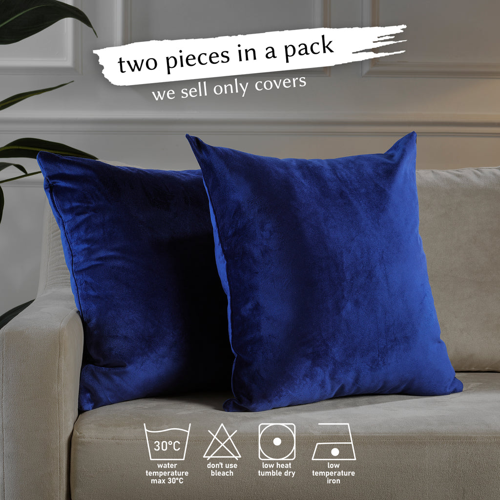Matte Velvet Cushion Covers Set of 2 Hidden Zipper - Navy Blue