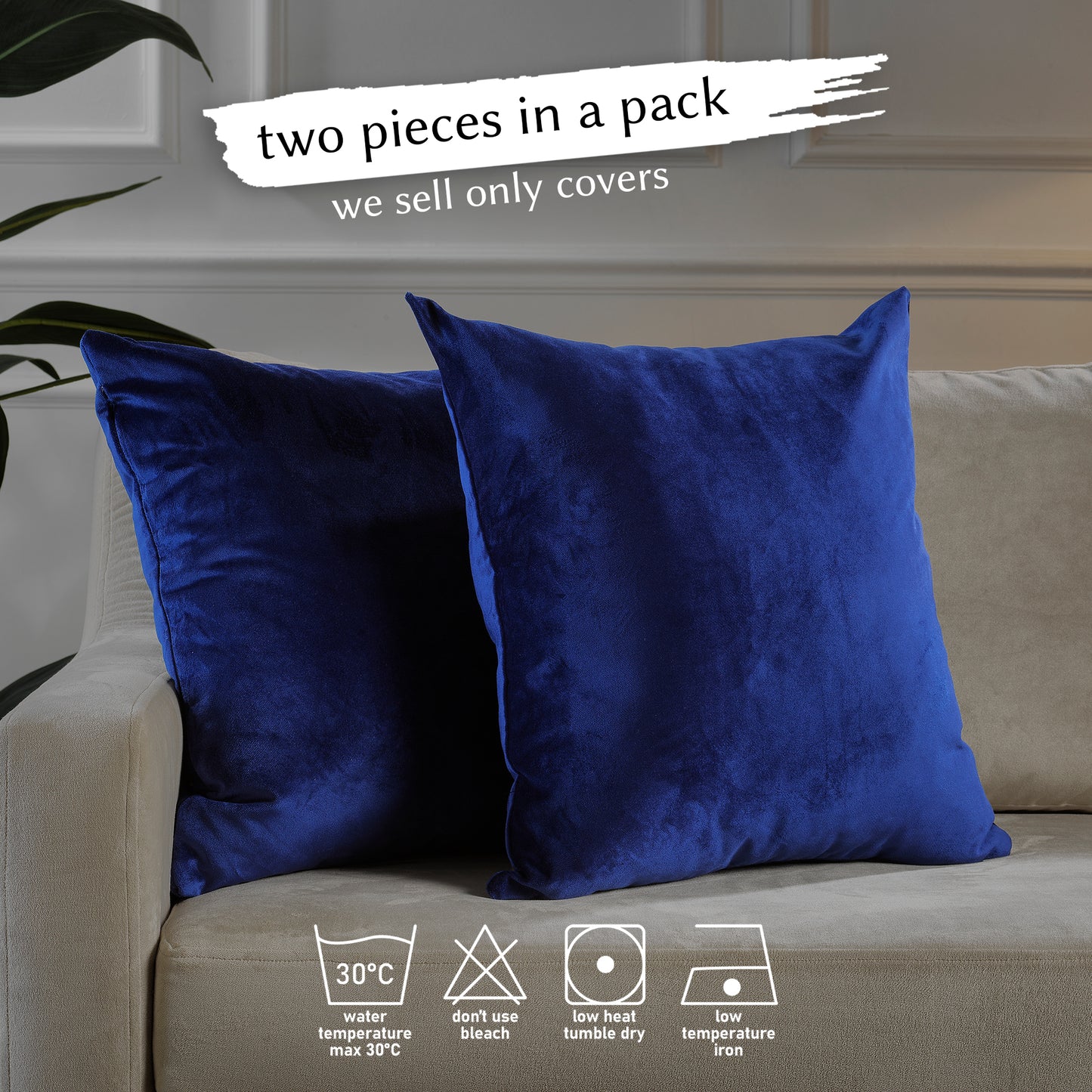 Matte Velvet Cushion Covers Set of 2 Hidden Zipper - Navy Blue