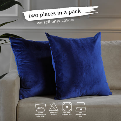 Matte Velvet Cushion Covers Set of 2 Hidden Zipper - Navy Blue
