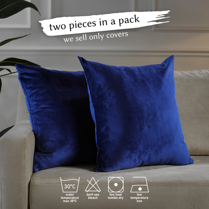 Matte Velvet Cushion Covers Set of 2 Hidden Zipper - Navy Blue