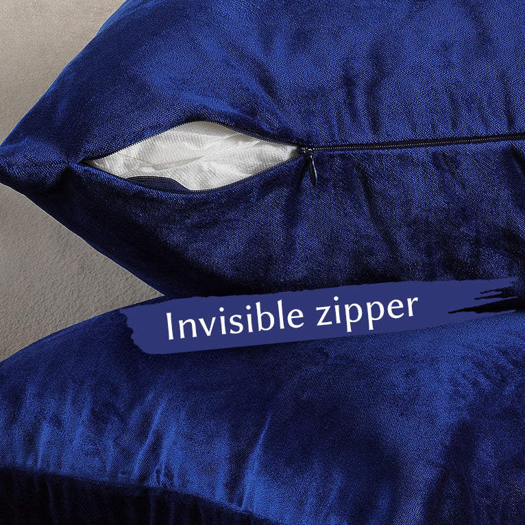 Matte Velvet Cushion Covers Set of 2 Hidden Zipper - Navy Blue