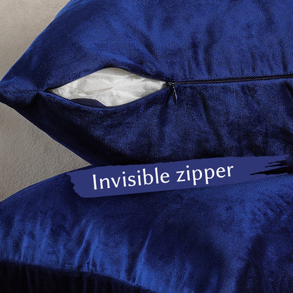 Matte Velvet Cushion Covers Set of 2 Hidden Zipper - Navy Blue