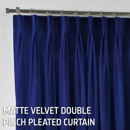 Matte Velvet Pinch Pleated Curtain Single Panel - Navy Blue