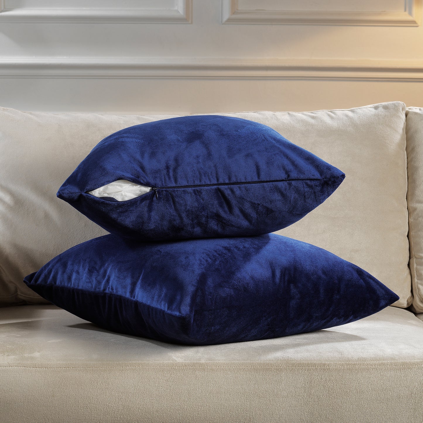 Matte Velvet Cushion Covers Set of 2 Hidden Zipper - Midnight Blue