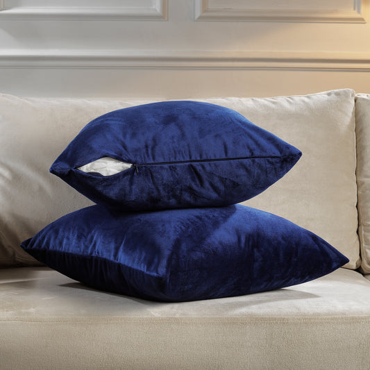Matte Velvet Cushion Covers Set of 2 Hidden Zipper - Midnight Blue