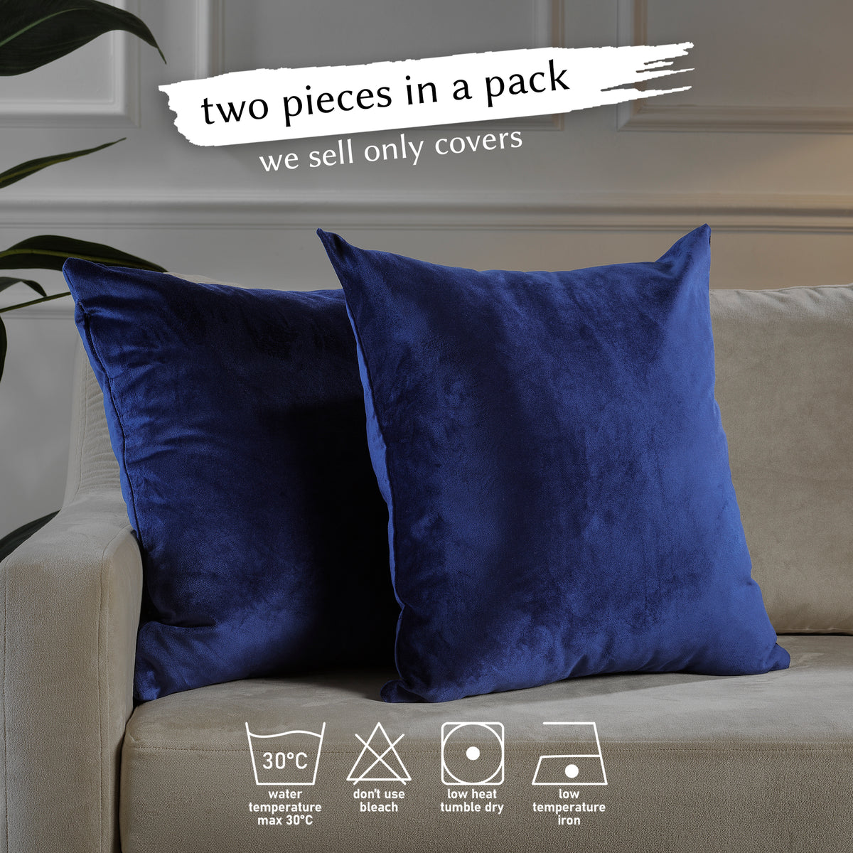 Matte Velvet Cushion Covers Set of 2 Hidden Zipper - Midnight Blue