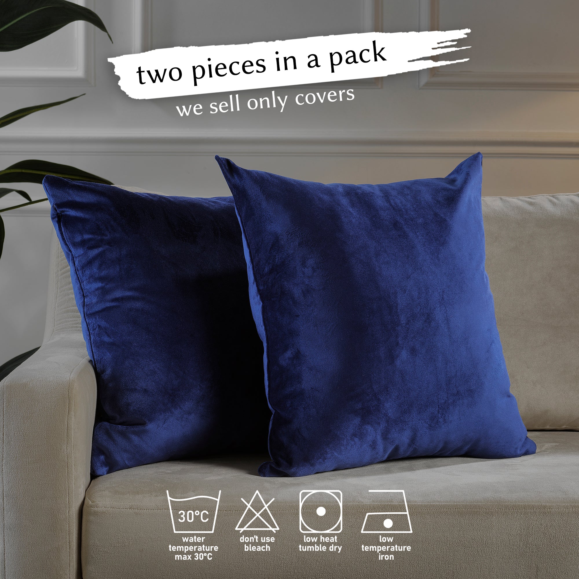 Matte Velvet Cushion Covers Set of 2 Hidden Zipper - Midnight Blue