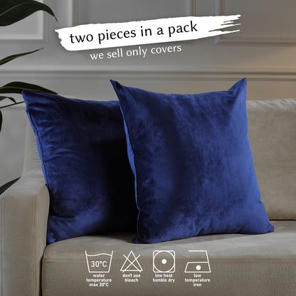 Matte Velvet Cushion Covers Set of 2 Hidden Zipper - Midnight Blue