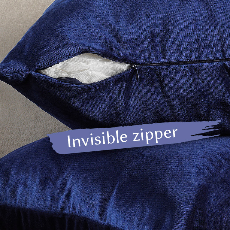 Matte Velvet Cushion Covers Set of 2 Hidden Zipper - Midnight Blue