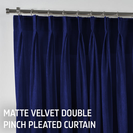 Matte Velvet Pinch Pleated Curtain Single Panel - Midnight Blue