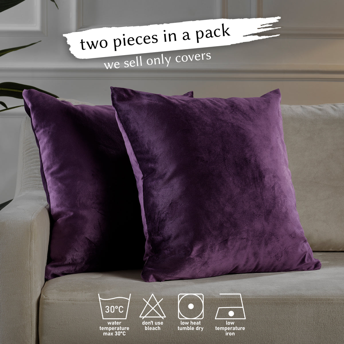 Matte Velvet Cushion Covers Set of 2 Hidden Zipper - Byzantium