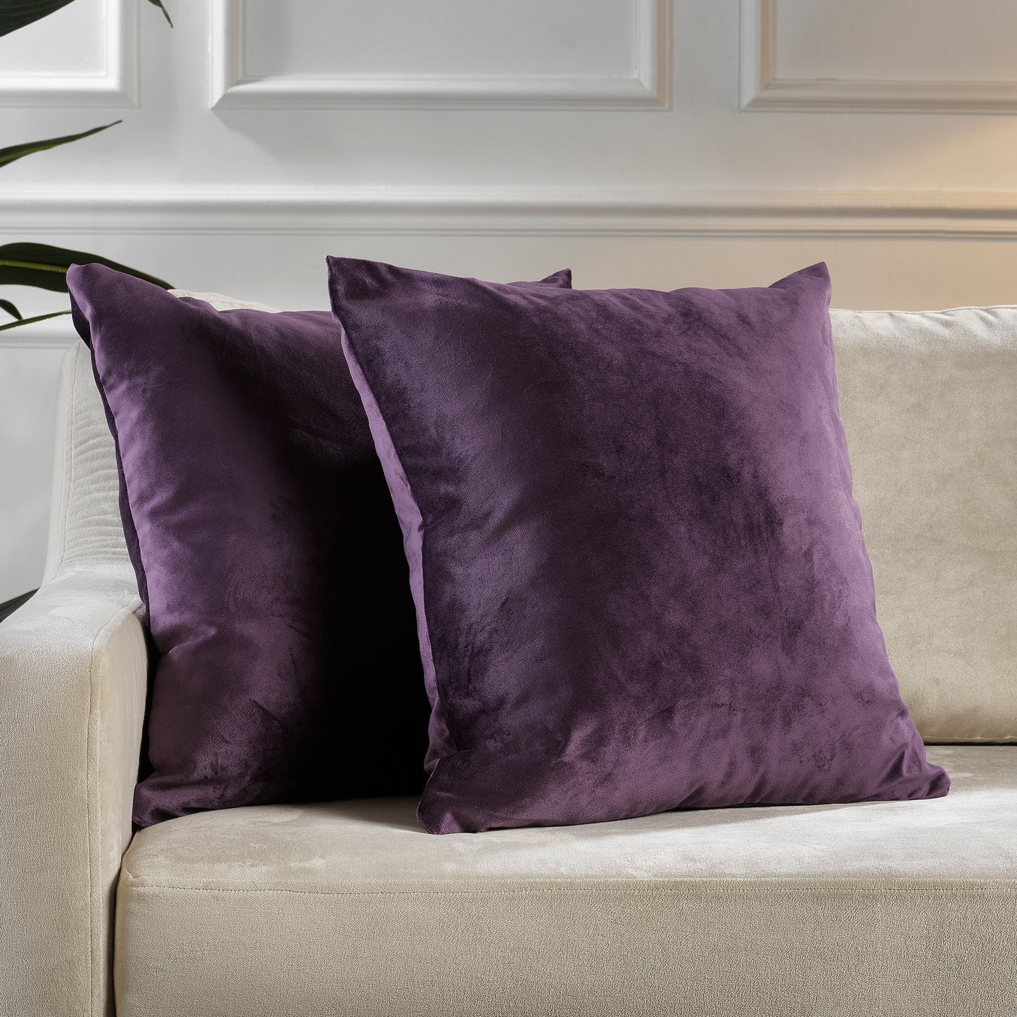 Matte Velvet Cushion Covers Set of 2 Hidden Zipper - Eggplant