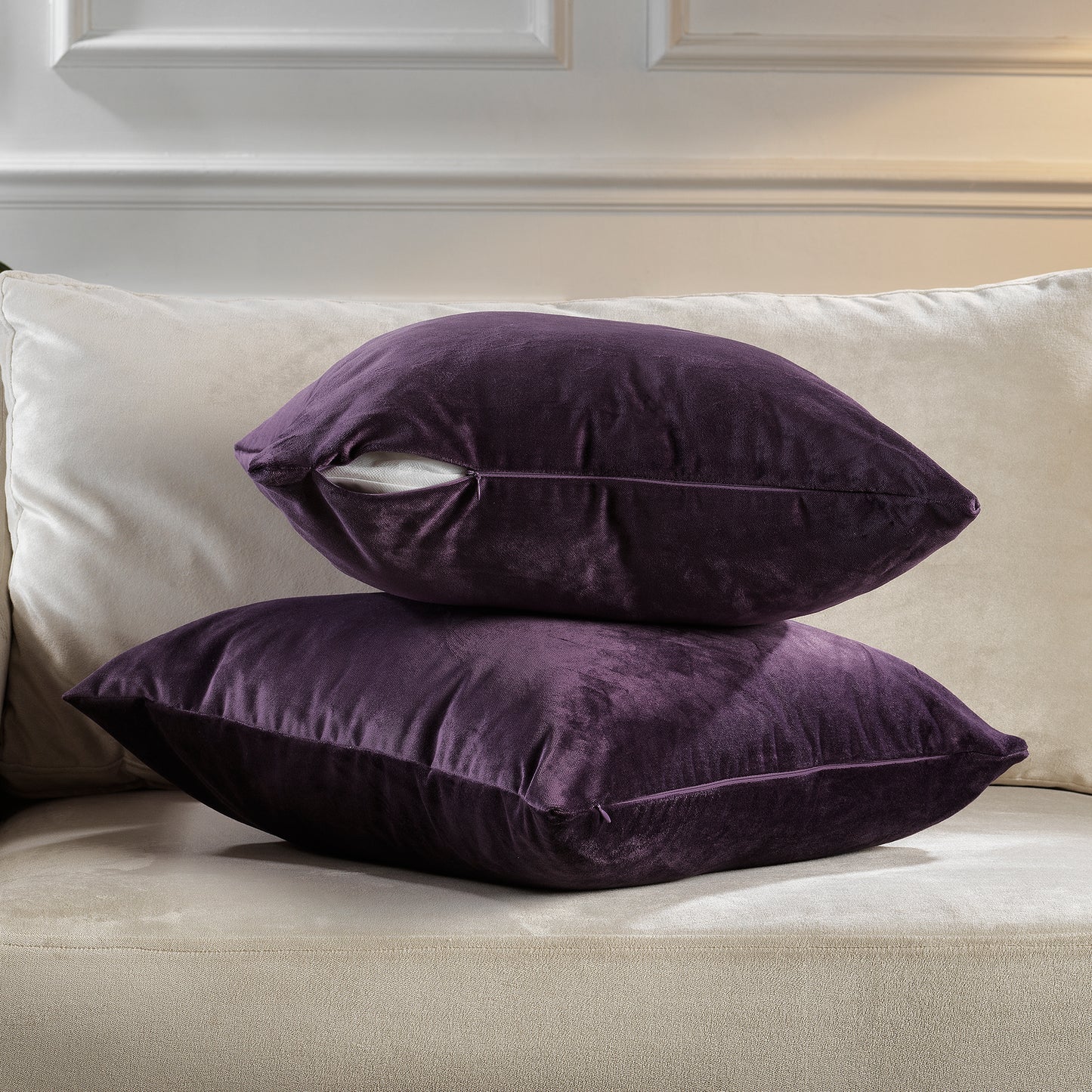 Matte Velvet Cushion Covers Set of 2 Hidden Zipper - Eggplant
