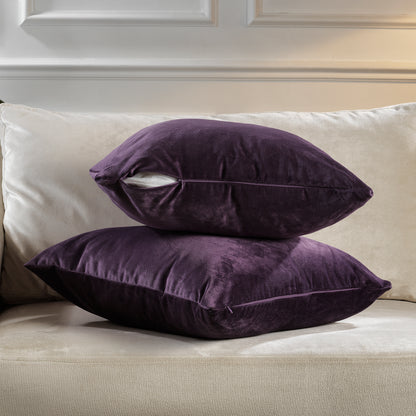 Matte Velvet Cushion Covers Set of 2 Hidden Zipper - Eggplant