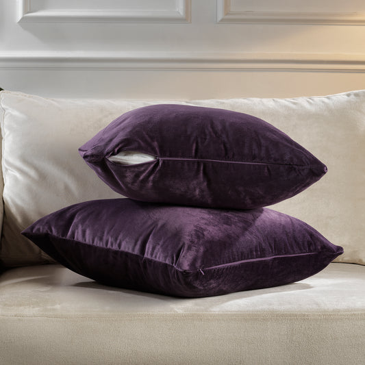 Matte Velvet Cushion Covers Set of 2 Hidden Zipper - Eggplant