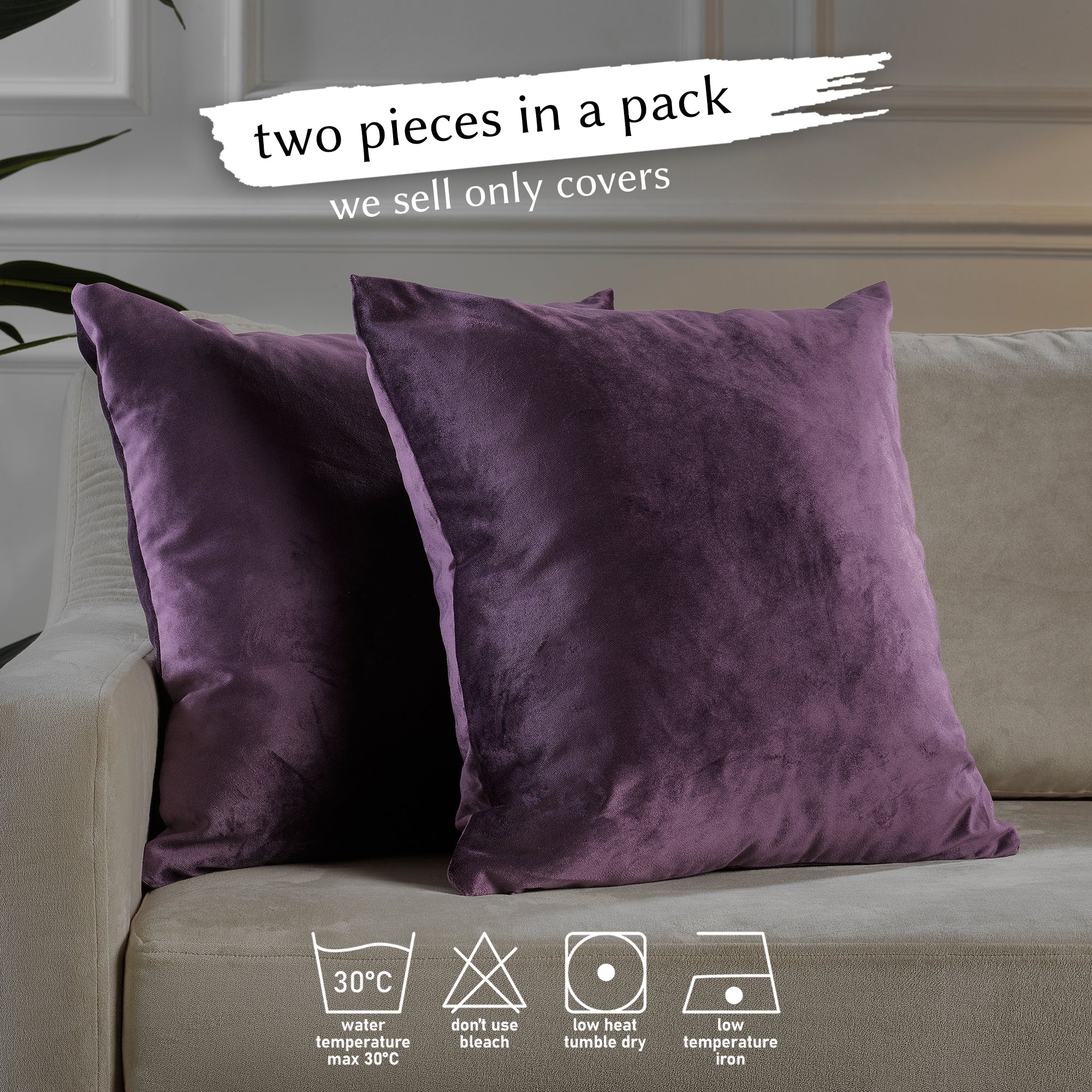 Matte Velvet Cushion Covers Set of 2 Hidden Zipper - Eggplant