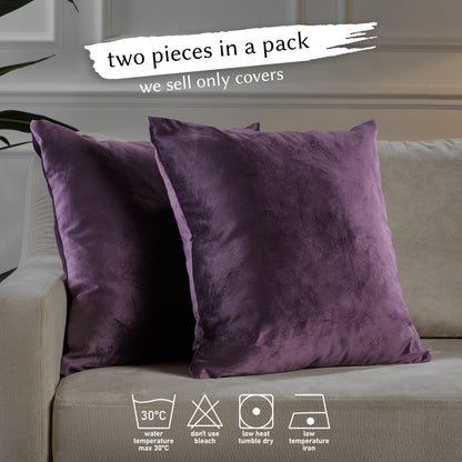 Matte Velvet Cushion Covers Set of 2 Hidden Zipper - Eggplant
