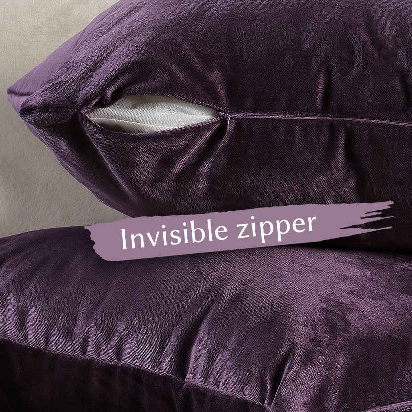Matte Velvet Cushion Covers Set of 2 Hidden Zipper - Eggplant