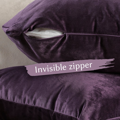 Matte Velvet Cushion Covers Set of 2 Hidden Zipper - Eggplant