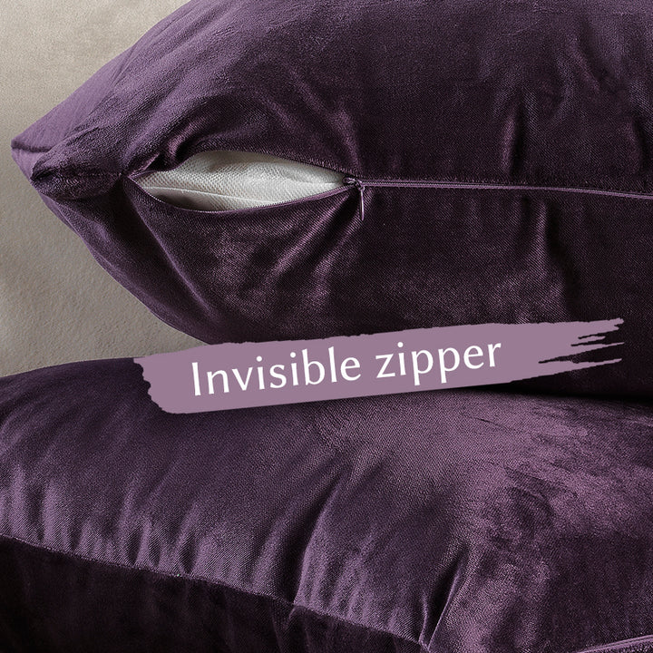 Matte Velvet Cushion Covers Set of 2 Hidden Zipper - Eggplant