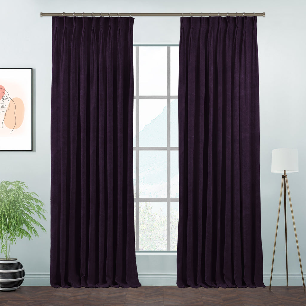 Matte Velvet Pinch Pleated Curtain Single Panel - Eggplant