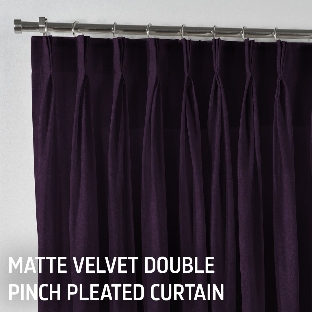 Matte Velvet Pinch Pleated Curtain Single Panel - Eggplant