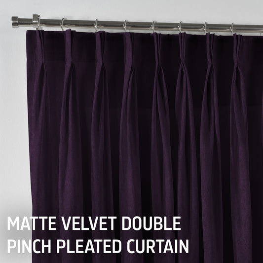 Matte Velvet Pinch Pleated Curtain Single Panel - Eggplant