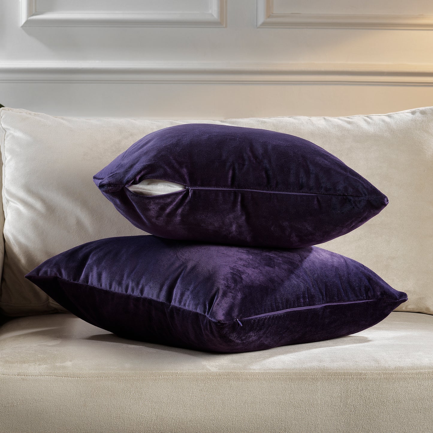Matte Velvet Cushion Covers Set of 2 Hidden Zipper - Rebecca Purple