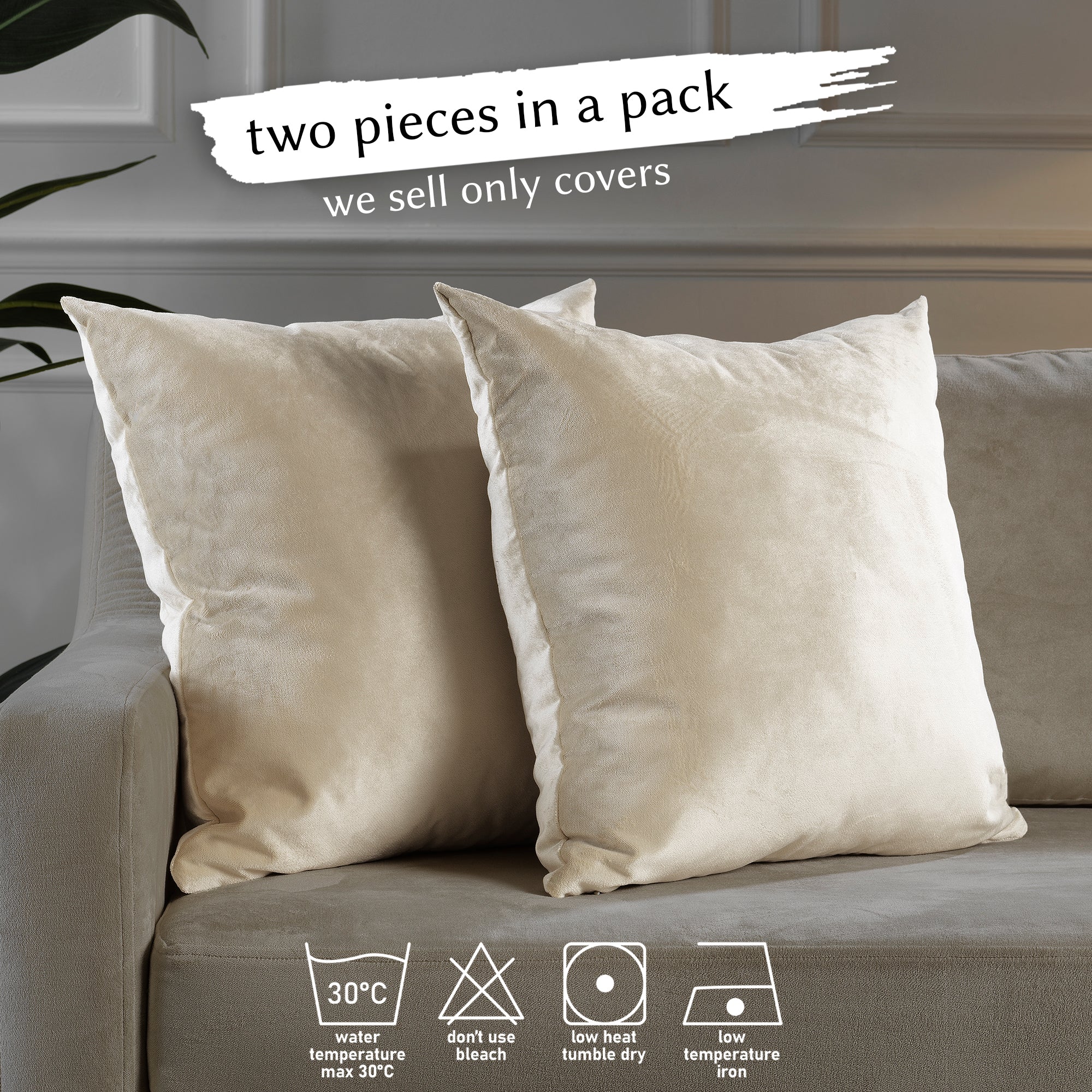 Matte Velvet Cushion Covers Set of 2 Hidden Zipper - Ecru