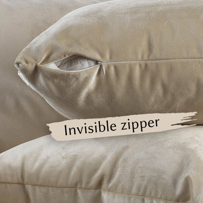 Matte Velvet Cushion Covers Set of 2 Hidden Zipper - Ecru