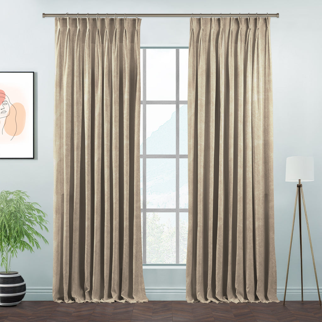 Matte Velvet Pinch Pleated Curtain Single Panel - Ecru