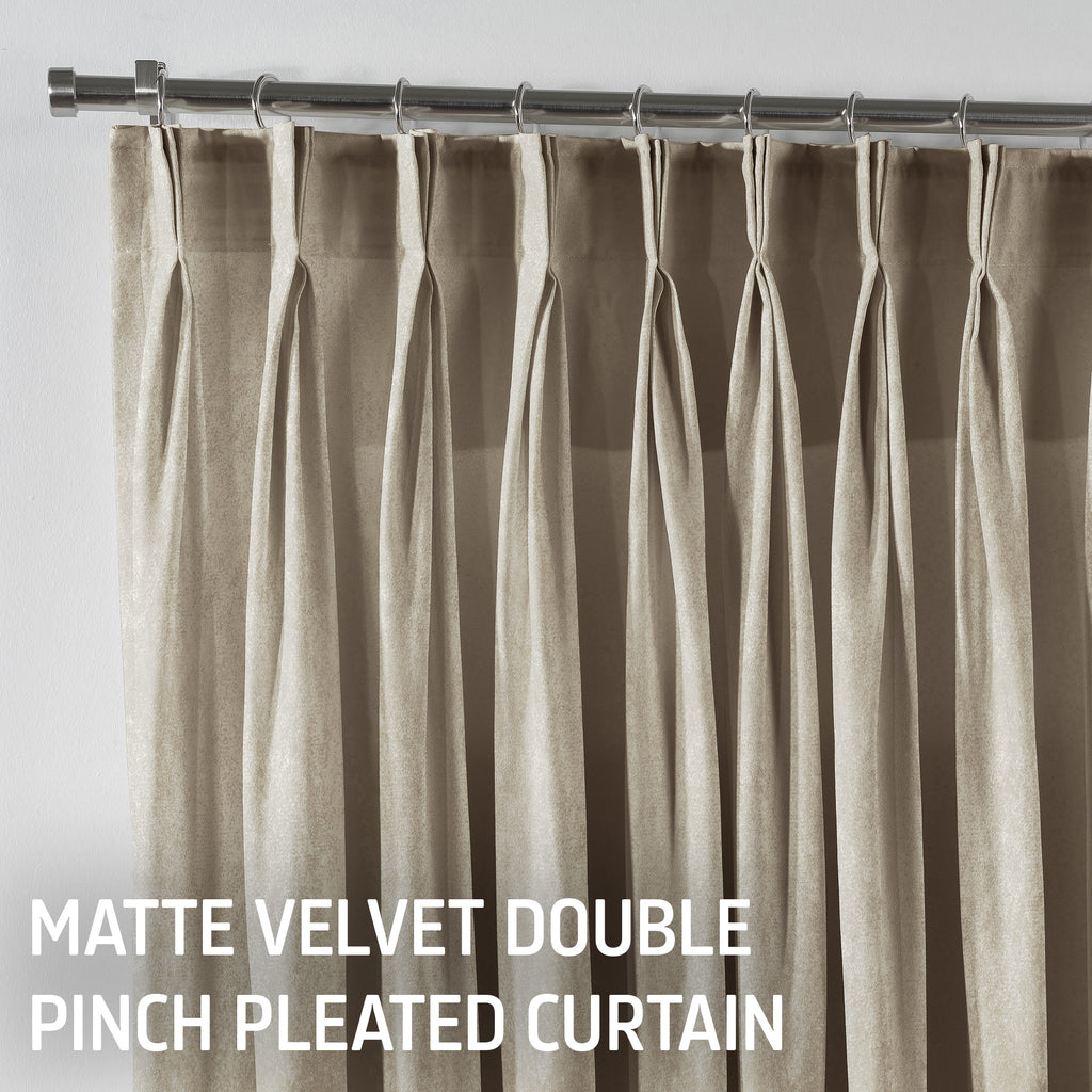 Matte Velvet Pinch Pleated Curtain Single Panel - Ecru