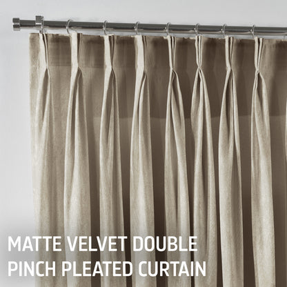 Matte Velvet Pinch Pleated Curtain Single Panel - Ecru